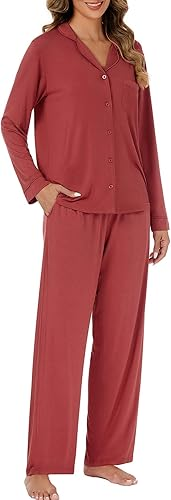 LUBOT Womens Pajamas Set for Women Soft 2 Piece PJ Set Button Down Ladies Comfy Long Sleeve