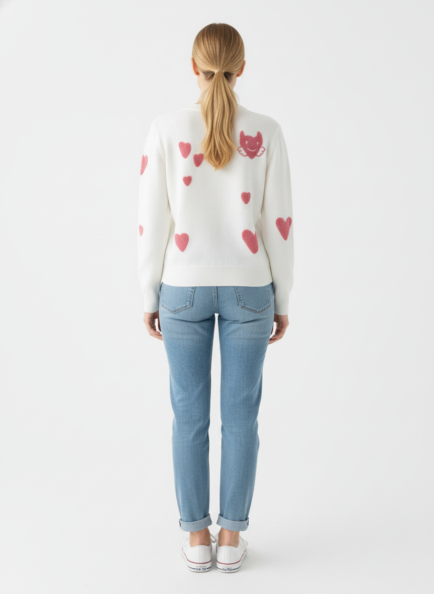 Heart Sweater for Women Love Valentine's Day Knitted Top Casual Long Sleeve Sweater Pullover