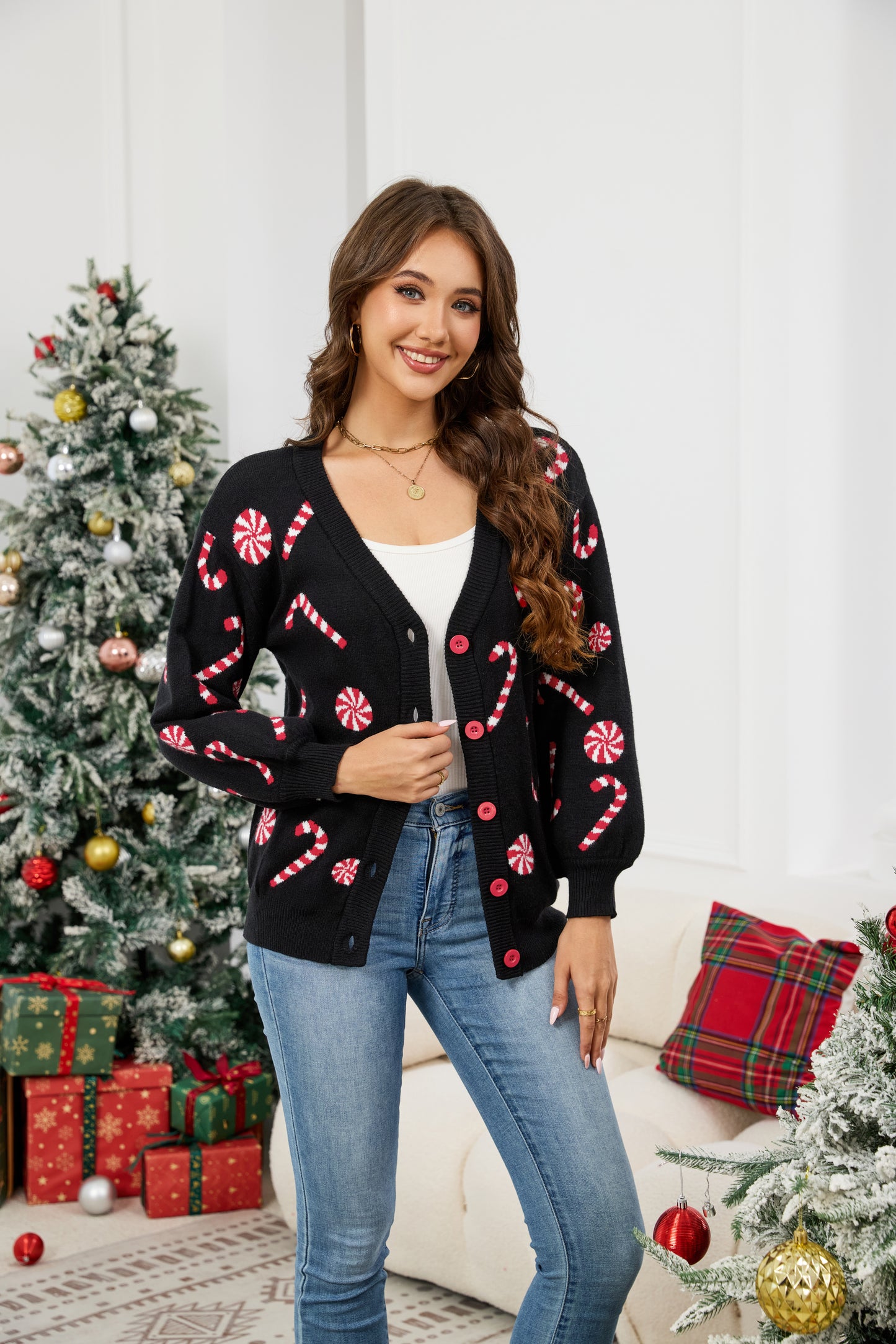 LUBOT Ugly Christmas Sweaters Cardigans for Women Soft Holiday Long Sleeve Wintertime Fuzzy Pullover Xmas Knit Sweaters