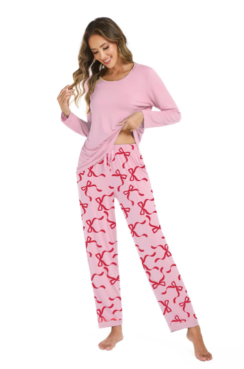 LUBOT 2026 New Bamboo Viscose Long Sleeve Cooling Lightweight Super Soft Soft Women's Pajama Sets Wicking Sleepwear Comfy Black