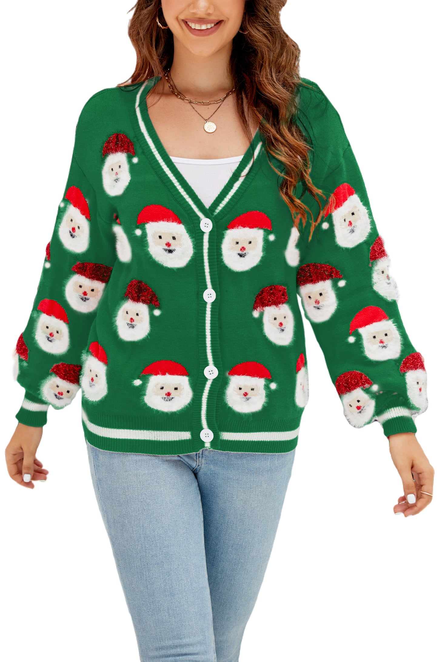 LUBOT Ugly Christmas Sweaters Cardigans for Women Soft Holiday Long Sleeve Wintertime Fuzzy Pullover Xmas Knit Sweaters
