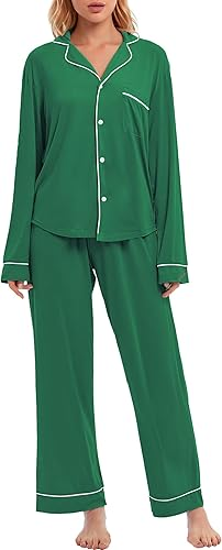 LUBOT Womens Pajamas Set for Women Soft 2 Piece PJ Set Button Down Ladies Comfy Long Sleeve