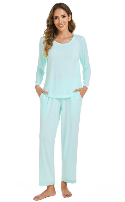 LUBOT 2026 New Bamboo Viscose Long Sleeve Cooling Lightweight Super Soft Soft Women's Pajama Sets Wicking Sleepwear Comfy Black