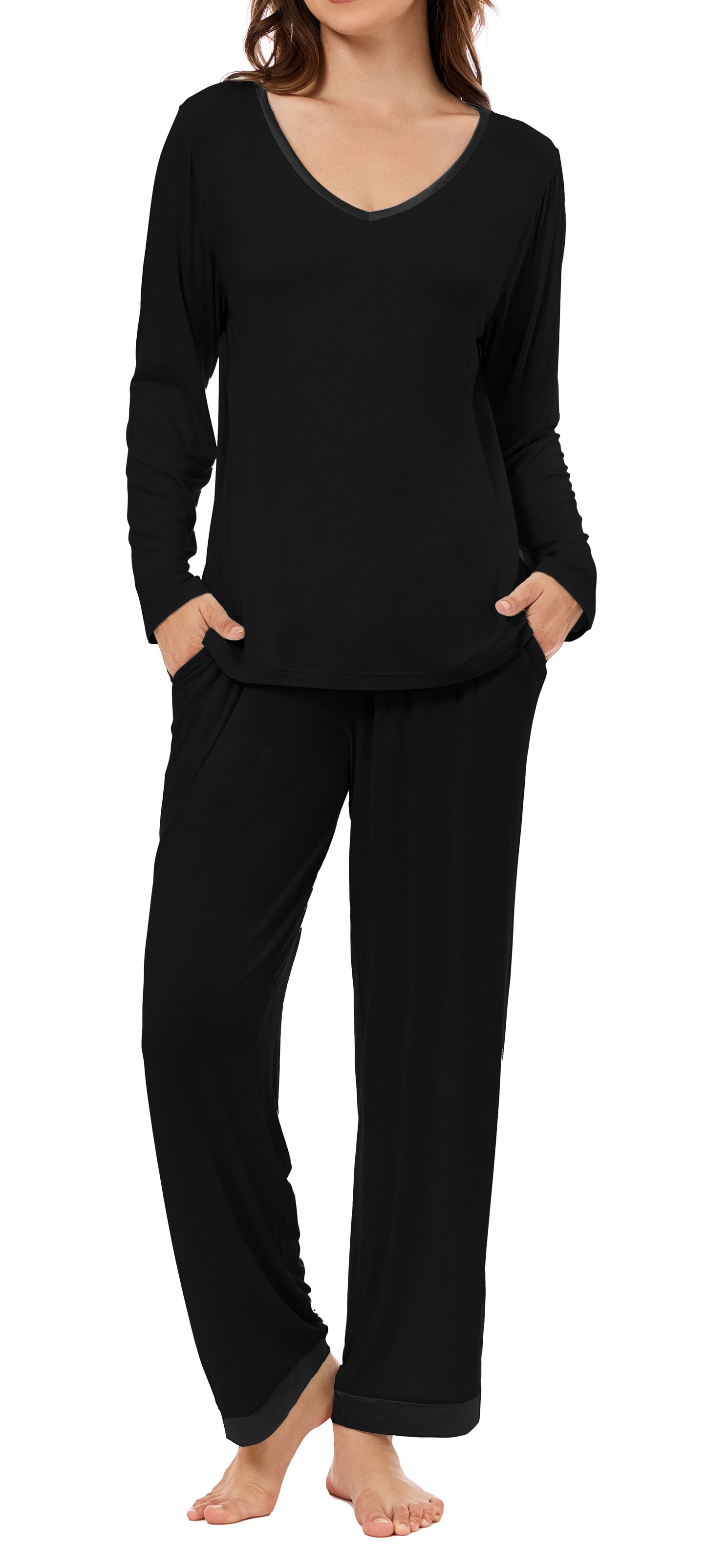 LUBOT Bamboo Viscose Pajamas for Women Soft Breathable Cooling Womens Pajama Set Two Piece PJ Sets Long Sleeve Pants Loungewear Nightwear Sleepwear