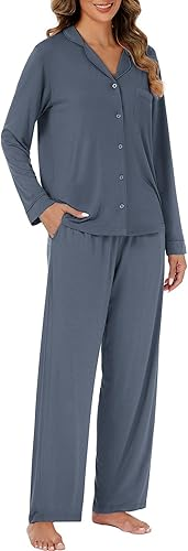 LUBOT Womens Pajamas Set for Women Soft 2 Piece PJ Set Button Down Ladies Comfy Long Sleeve
