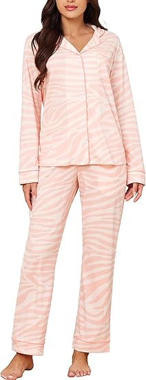LUBOT 2026 100% Cotton Pajamas for Women PJ Set Soft Button 2 Piece Ladies Printed Knit Long Sleeve