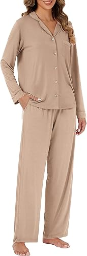 LUBOT Womens Pajamas Set for Women Soft 2 Piece PJ Set Button Down Ladies Comfy Long Sleeve