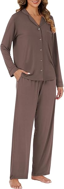 LUBOT Womens Pajamas Set for Women Soft 2 Piece PJ Set Button Down Ladies Comfy Long Sleeve