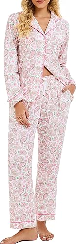 LUBOT 2026 100% Cotton Pajamas for Women PJ Set Soft Button 2 Piece Ladies Printed Knit Long Sleeve