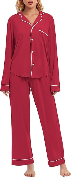 LUBOT Womens Pajamas Set for Women Soft 2 Piece PJ Set Button Down Ladies Comfy Long Sleeve