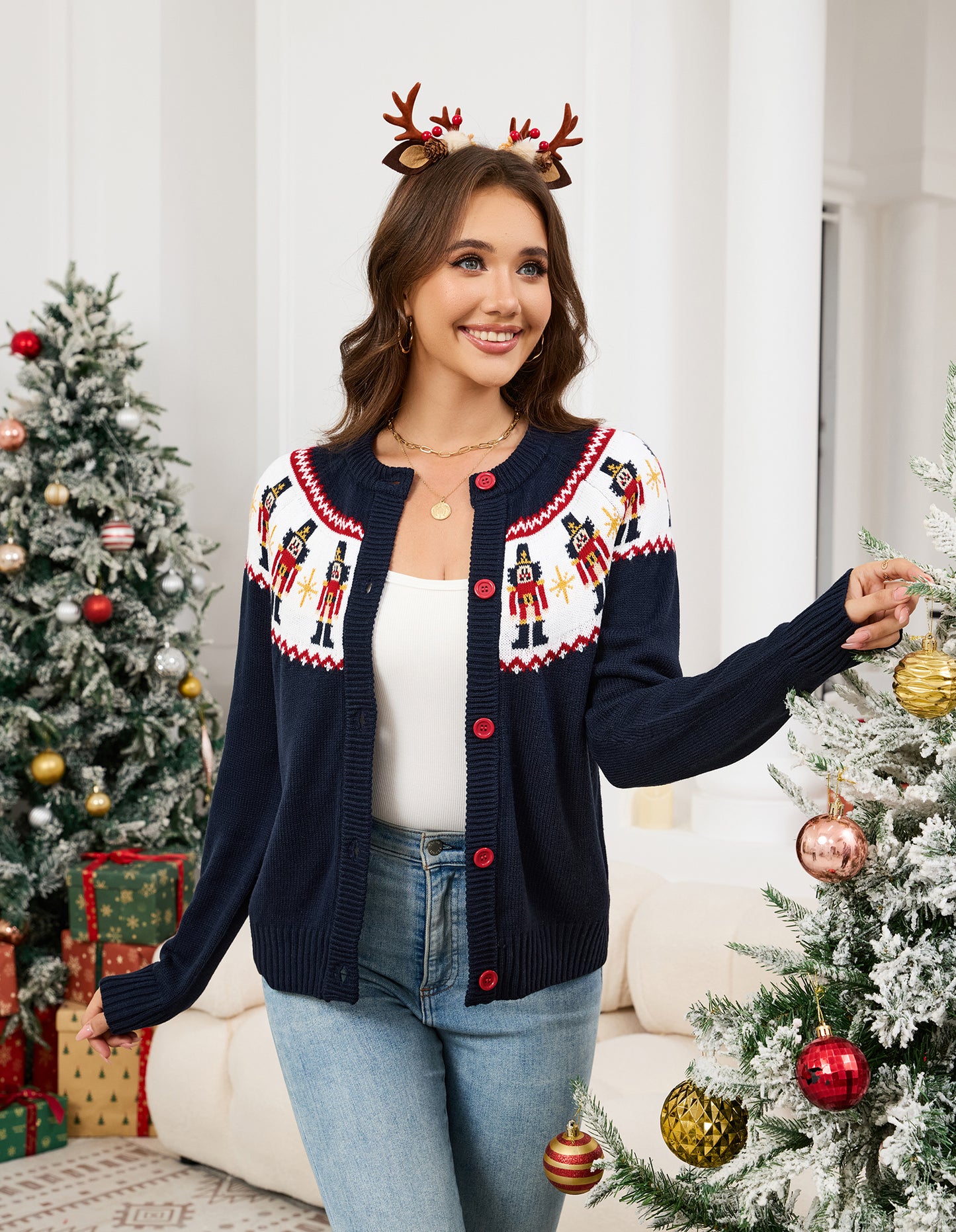 LUBOT Ugly Christmas Sweaters Cardigans for Women Soft Holiday Long Sleeve Wintertime Fuzzy Pullover Xmas Knit Sweaters