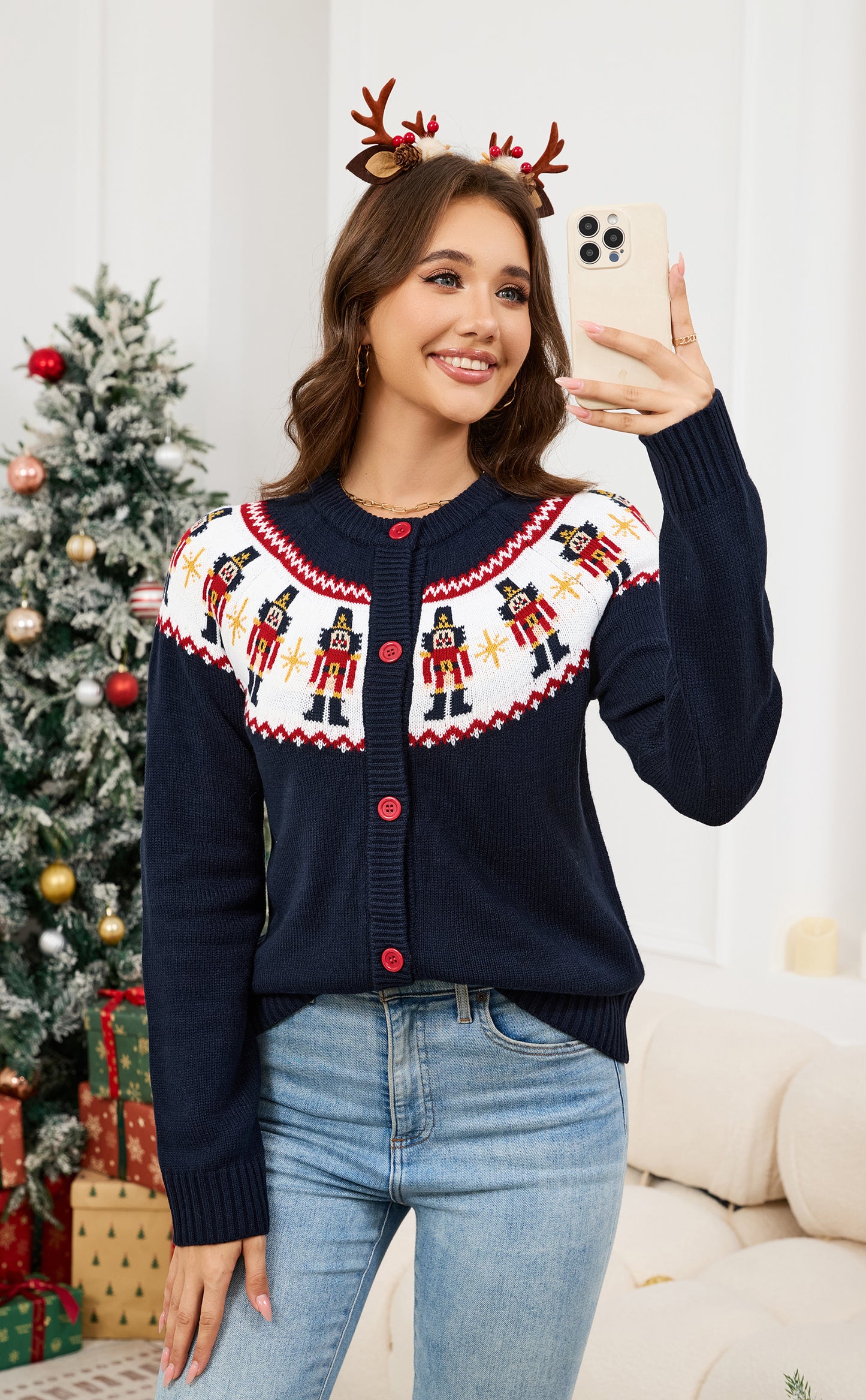 LUBOT Ugly Christmas Sweaters Cardigans for Women Soft Holiday Long Sleeve Wintertime Fuzzy Pullover Xmas Knit Sweaters