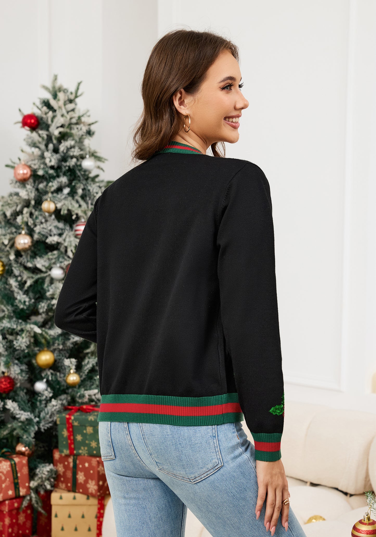 LUBOT Ugly Christmas Sweaters Cardigans for Women Soft Holiday Long Sleeve Wintertime Fuzzy Pullover Xmas Knit Sweaters