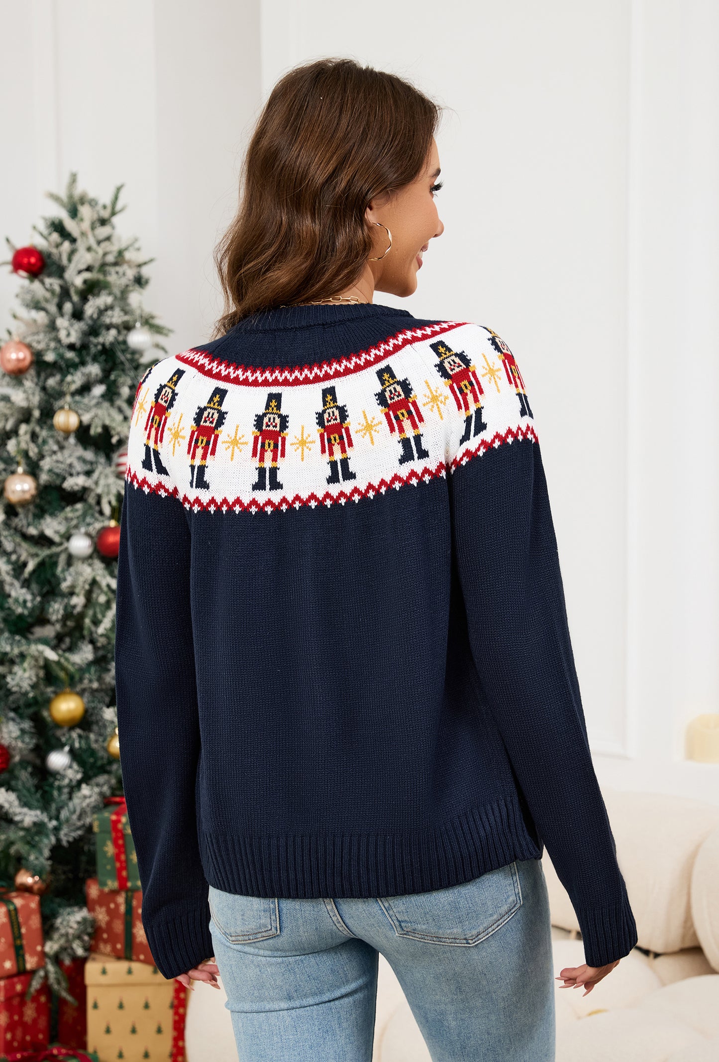 LUBOT Ugly Christmas Sweaters Cardigans for Women Soft Holiday Long Sleeve Wintertime Fuzzy Pullover Xmas Knit Sweaters