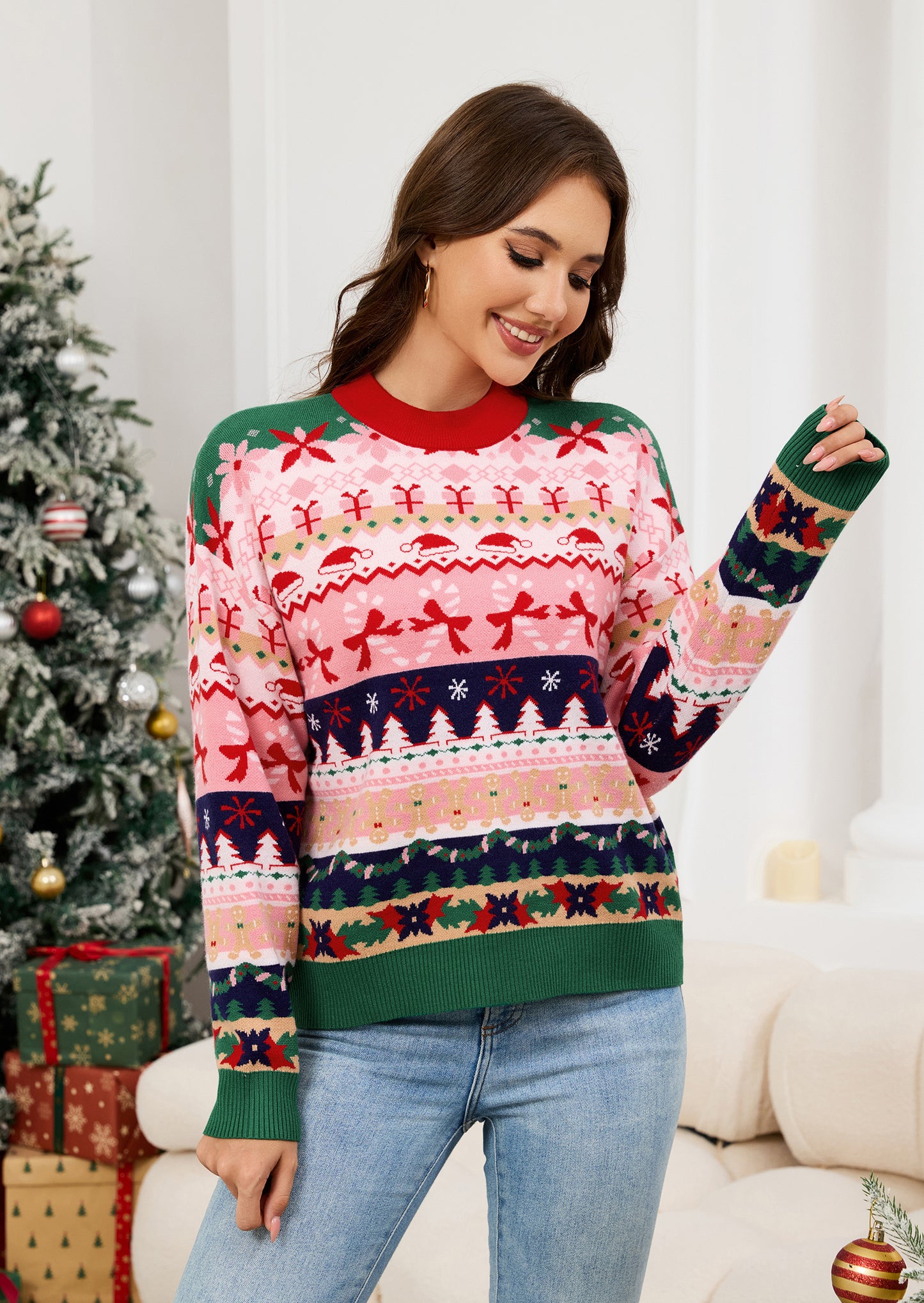 LUBOT Ugly Christmas Sweaters Cardigans for Women Soft Holiday Long Sleeve Wintertime Fuzzy Pullover Xmas Knit Sweaters