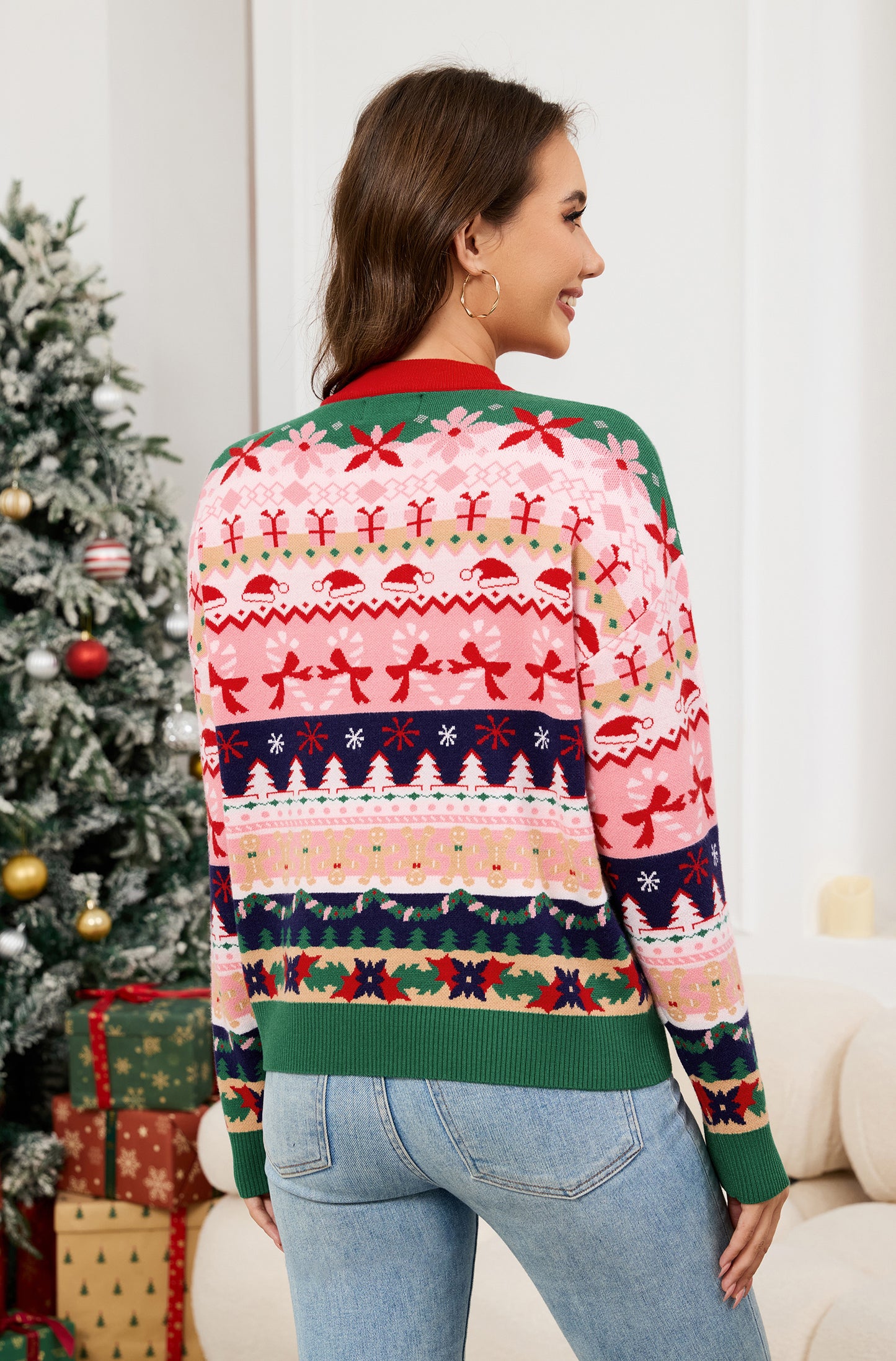 LUBOT Ugly Christmas Sweaters Cardigans for Women Soft Holiday Long Sleeve Wintertime Fuzzy Pullover Xmas Knit Sweaters