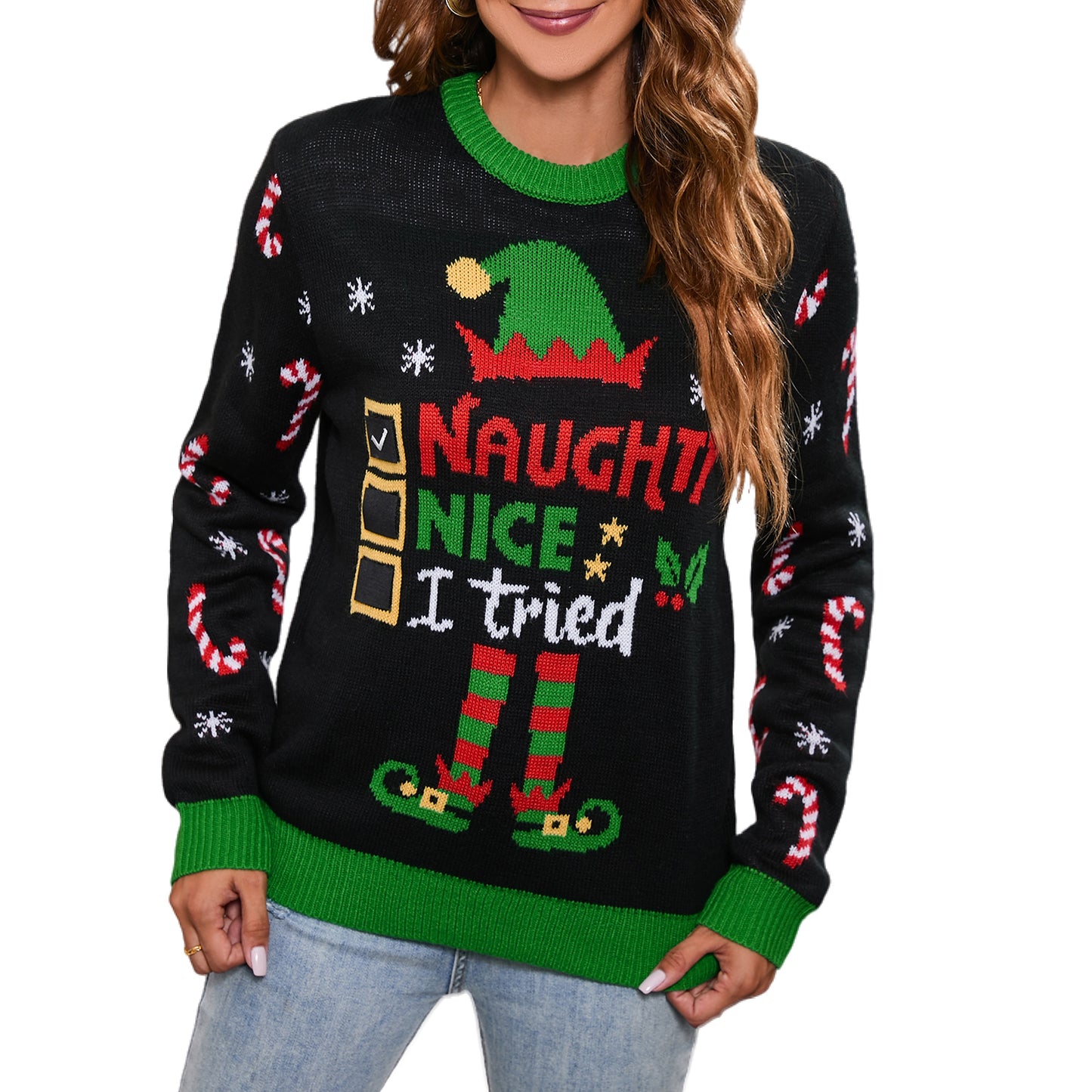 LUBOT Ugly Christmas Sweaters for Women Cute Fuzzy Funny Wintertime and Holiday Parties Knitted Pullover Sweater