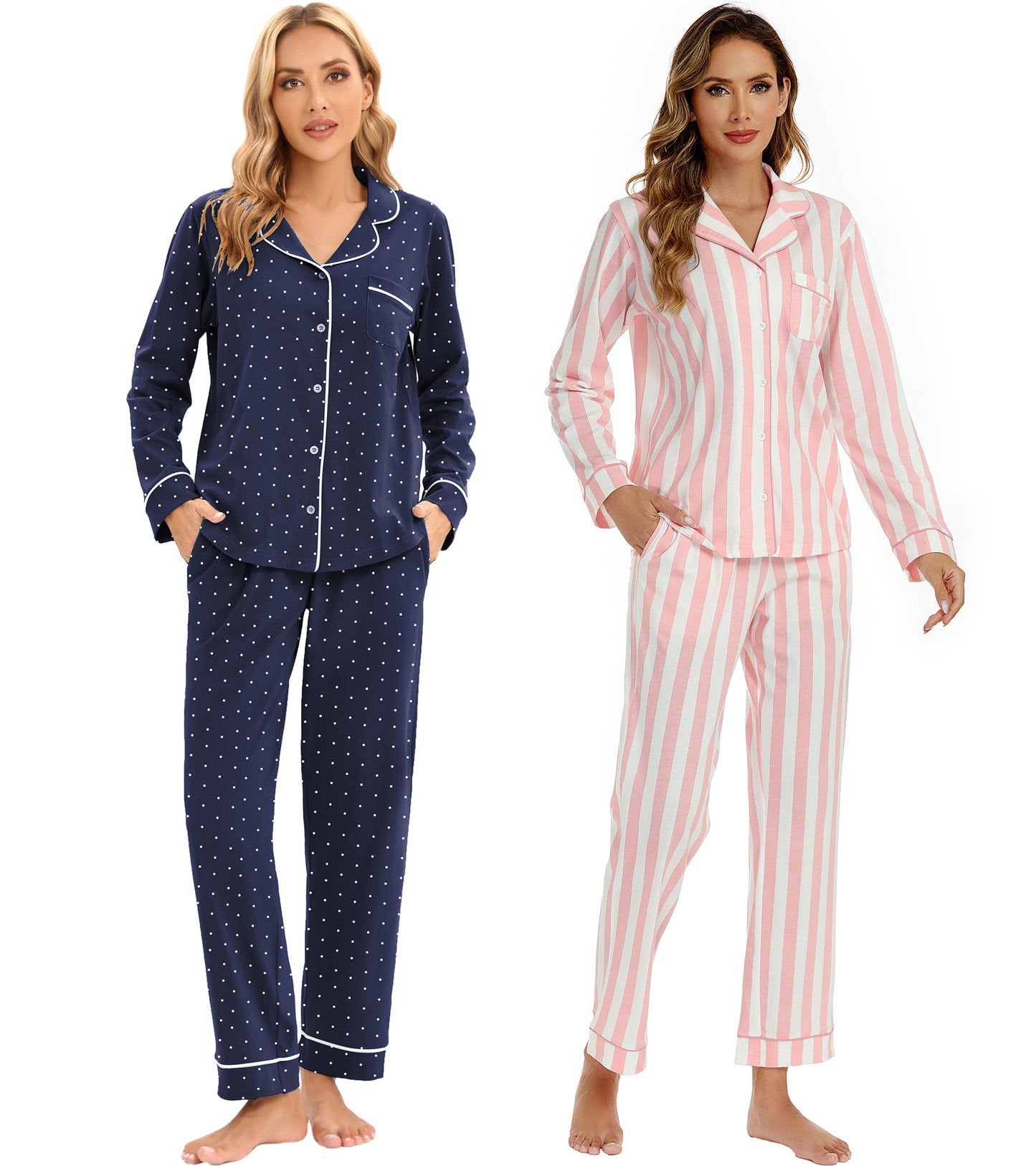 LUBOT 2026 100% Cotton Pajamas for Women PJ Set Soft Button 2 Piece Ladies Printed Knit Long Sleeve