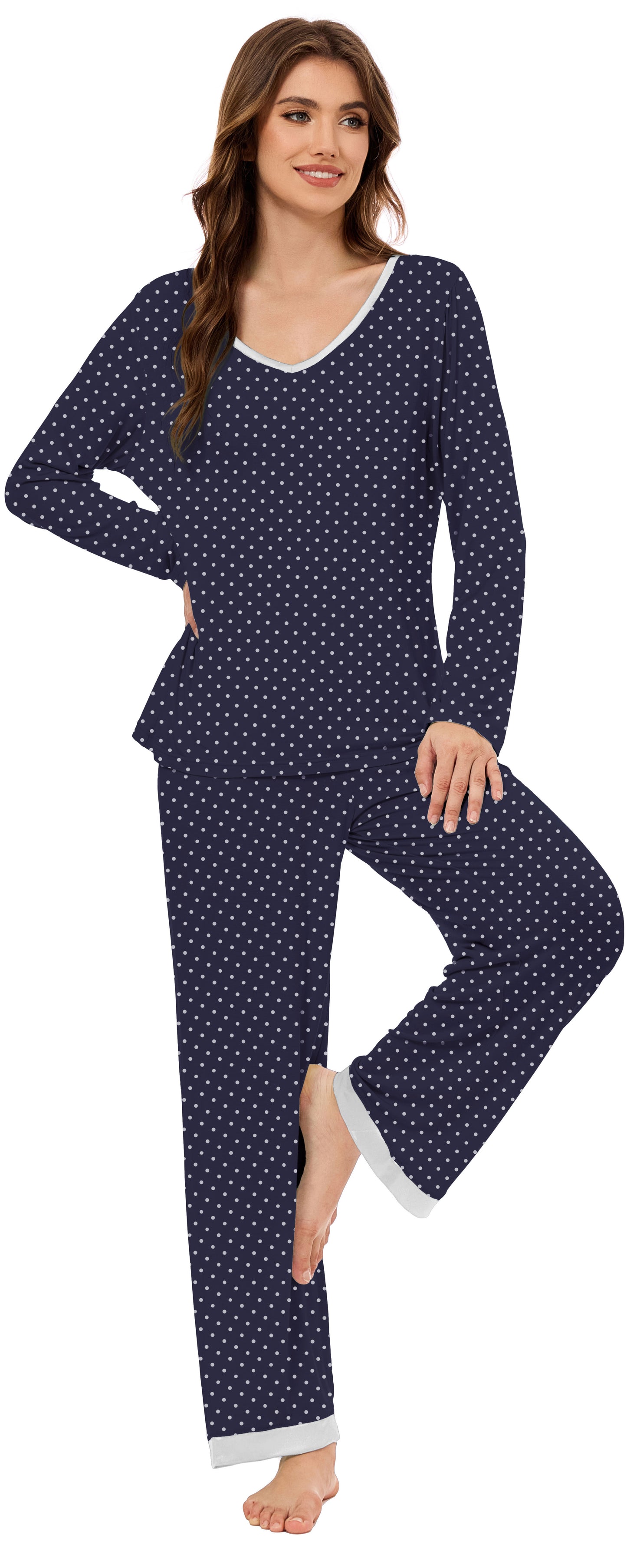 LUBOT Bamboo Viscose Pajamas for Women Soft Breathable Cooling Womens Pajama Set Two Piece PJ Sets Long Sleeve Pants Loungewear Nightwear Sleepwear