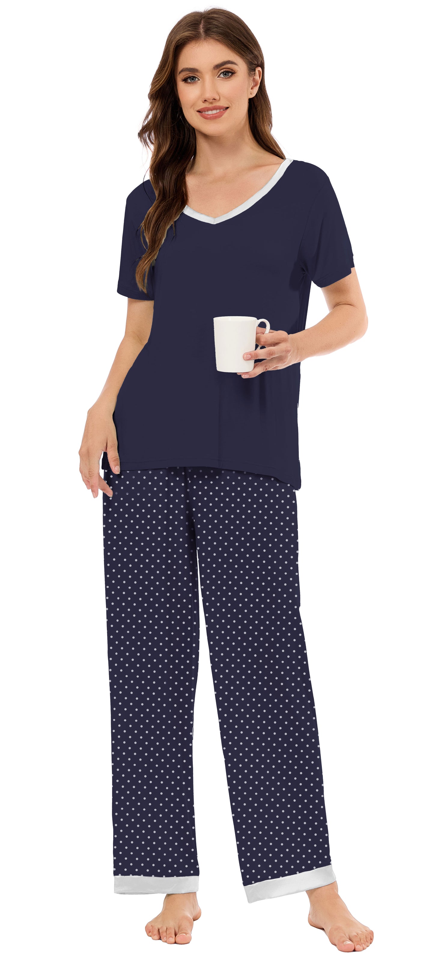 LUBOT Bamboo Viscose Pajamas for Women Soft Breathable Cooling Womens Pajama Set Two Piece PJ Sets Short Sleeve Pants Loungewear Nightwear Sleepwear