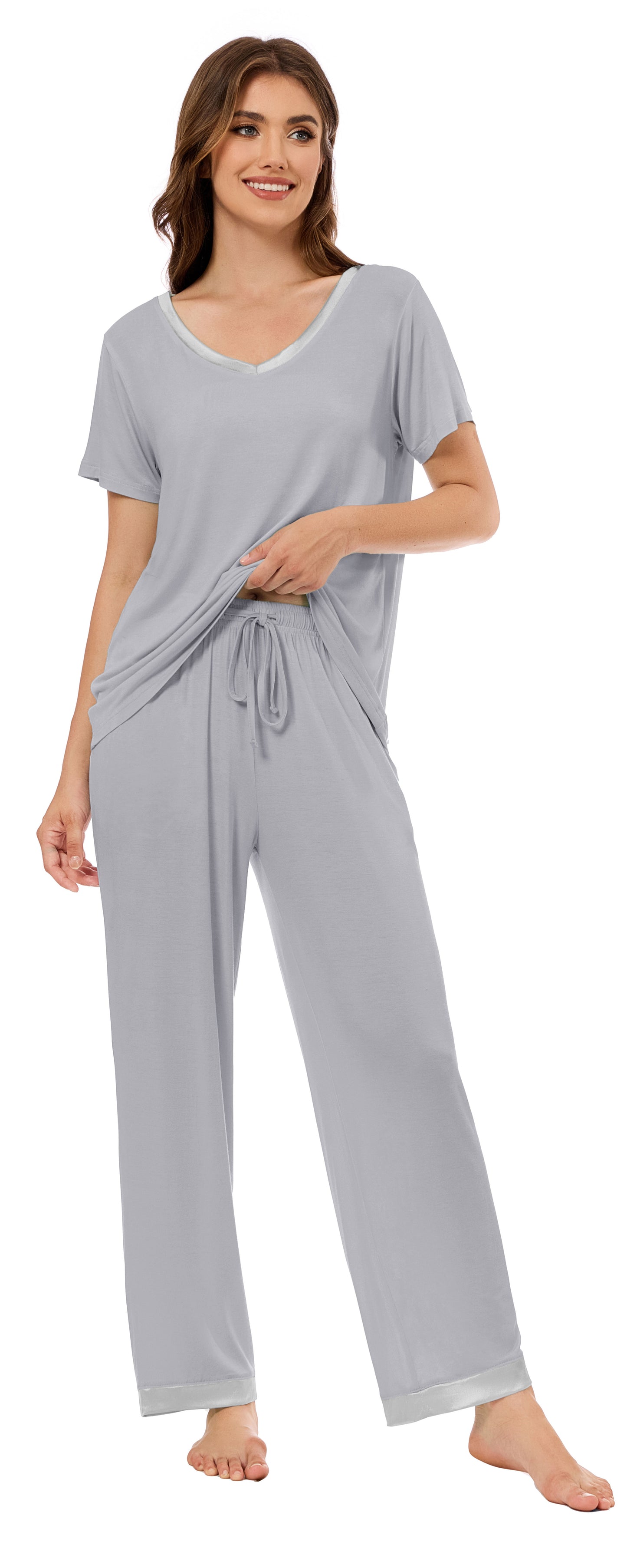 LUBOT Bamboo Viscose Pajamas for Women Soft Breathable Cooling Womens Pajama Set Two Piece PJ Sets Short Sleeve Pants Loungewear Nightwear Sleepwear