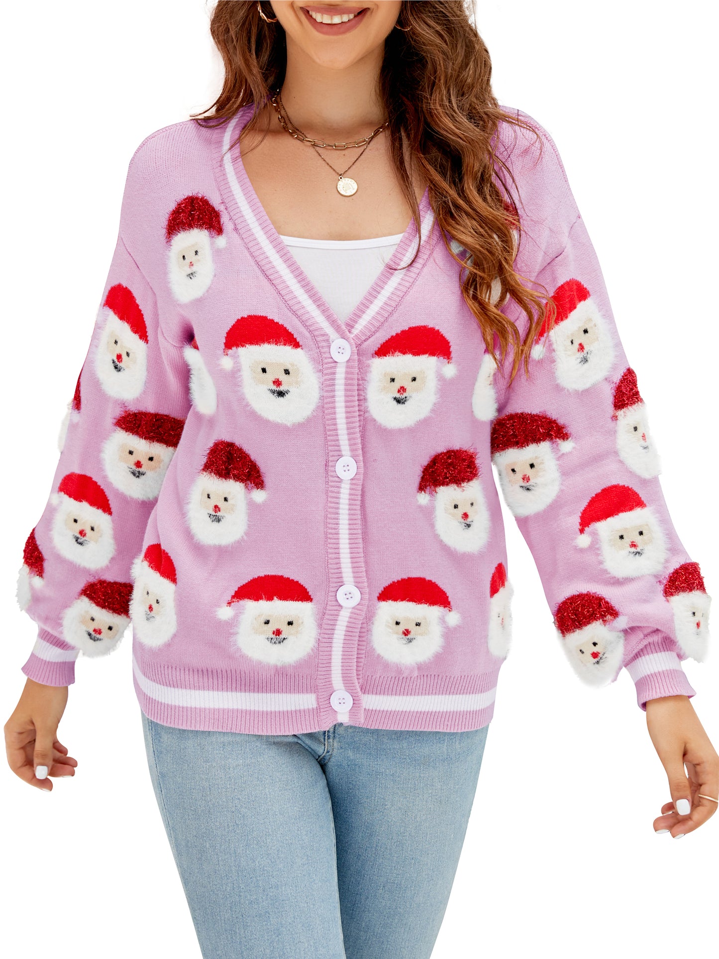 LUBOT Ugly Christmas Sweaters Cardigans for Women Soft Holiday Long Sleeve Wintertime Fuzzy Pullover Xmas Knit Sweaters