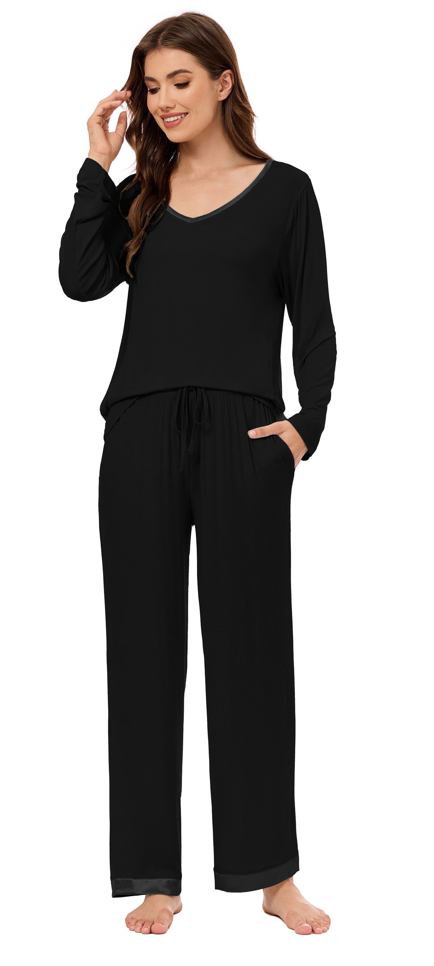 LUBOT Bamboo Viscose Pajamas for Women Soft Breathable Cooling Womens Pajama Set Two Piece PJ Sets Long Sleeve Pants Loungewear Nightwear Sleepwear