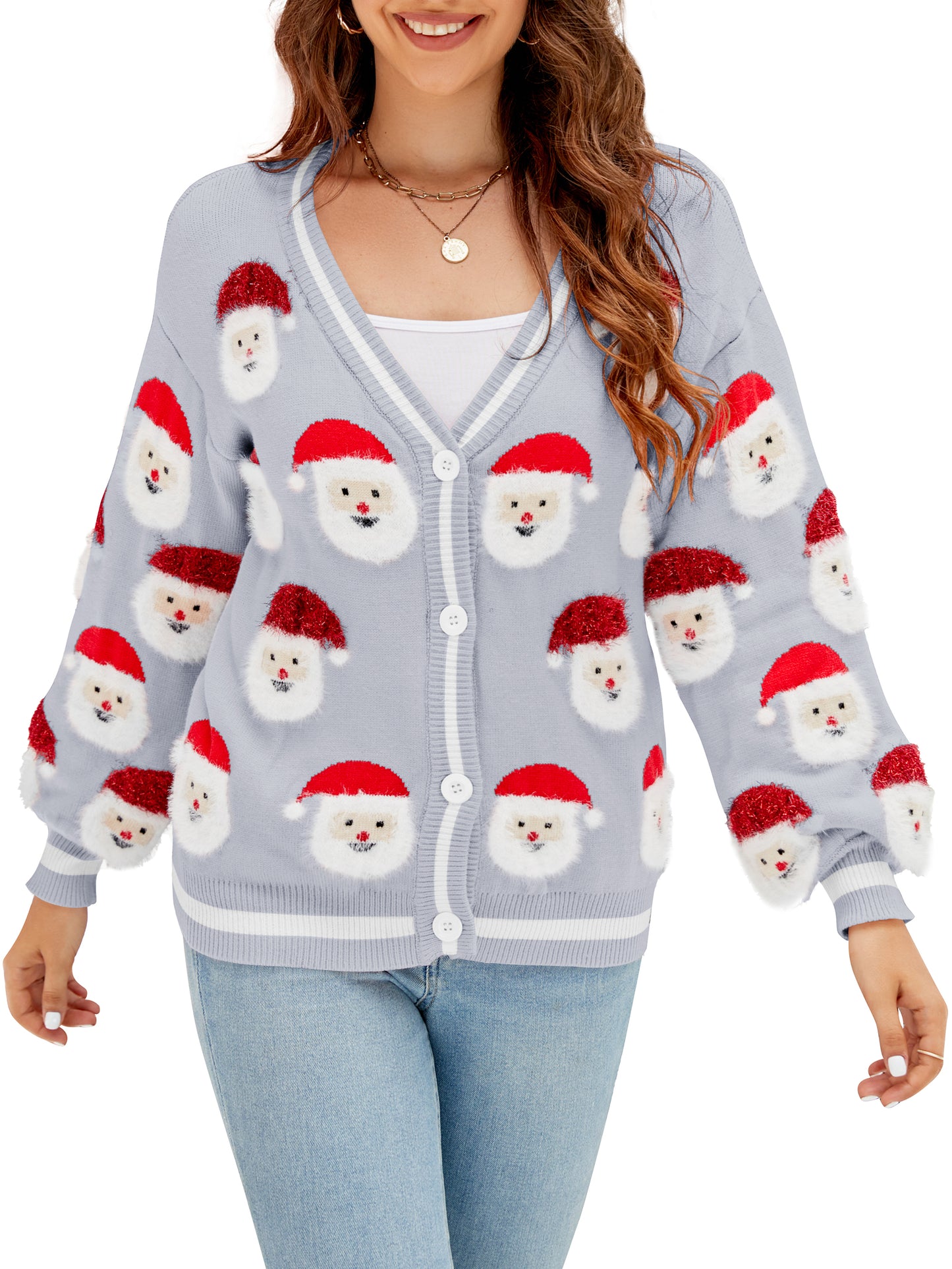 LUBOT Ugly Christmas Sweaters Cardigans for Women Soft Holiday Long Sleeve Wintertime Fuzzy Pullover Xmas Knit Sweaters