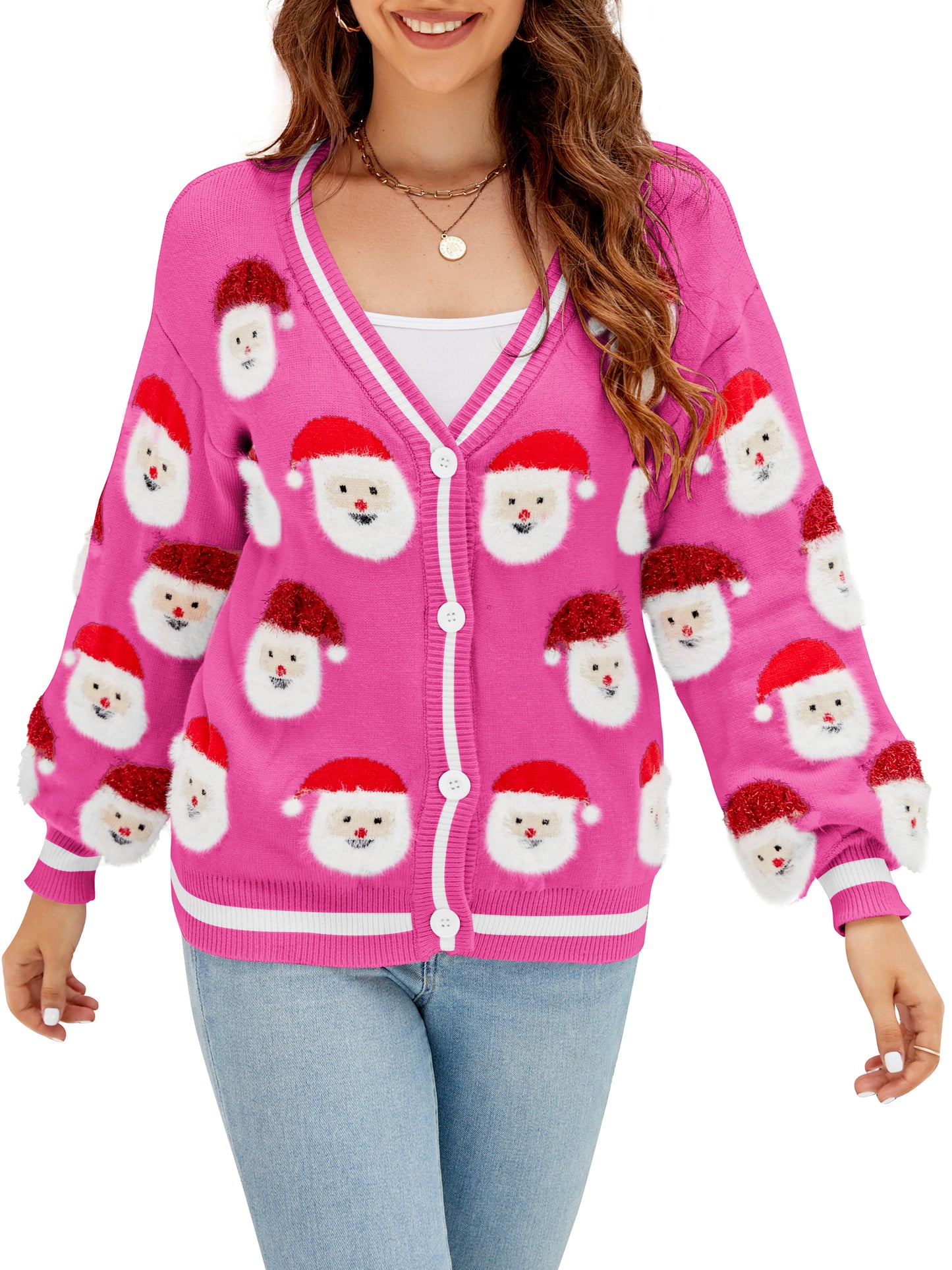 LUBOT Ugly Christmas Sweaters Cardigans for Women Soft Holiday Long Sleeve Wintertime Fuzzy Pullover Xmas Knit Sweaters