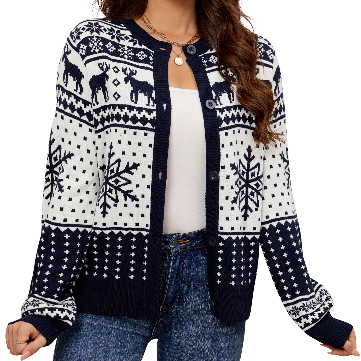 LUBOT Ugly Christmas Sweaters for Women Cute Fuzzy Funny Retro Wintertime Holiday Parties Knitted Casual Cardigan Sweater
