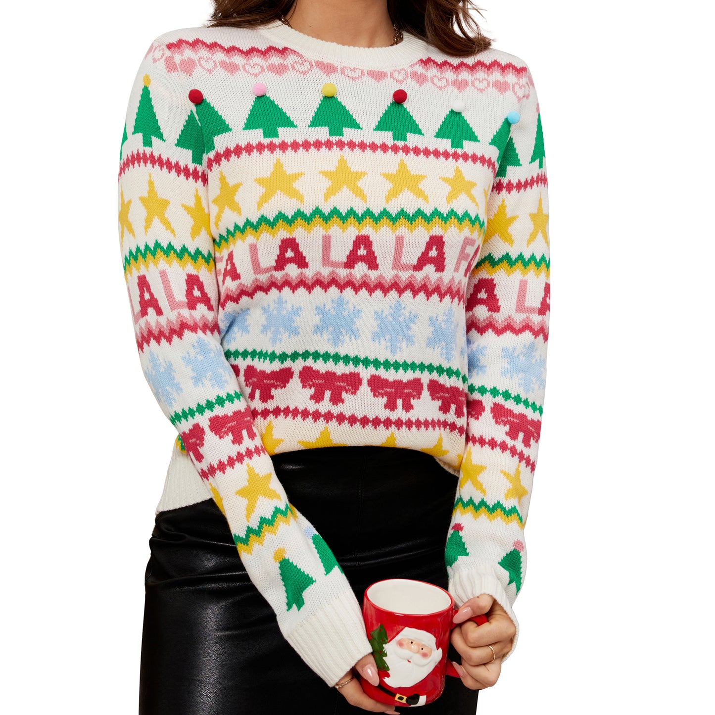 LUBOT Ugly Christmas Sweaters for Women Cute Fuzzy Funny Wintertime and Holiday Parties Knitted Pullover Sweater