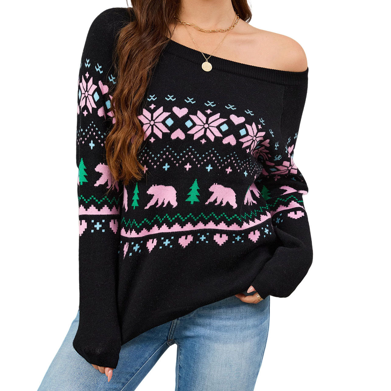 LUBOT Ugly Christmas Sweaters for Women Cute Fuzzy Funny Wintertime Holiday Parties Knitted Casual Pullover Sweater