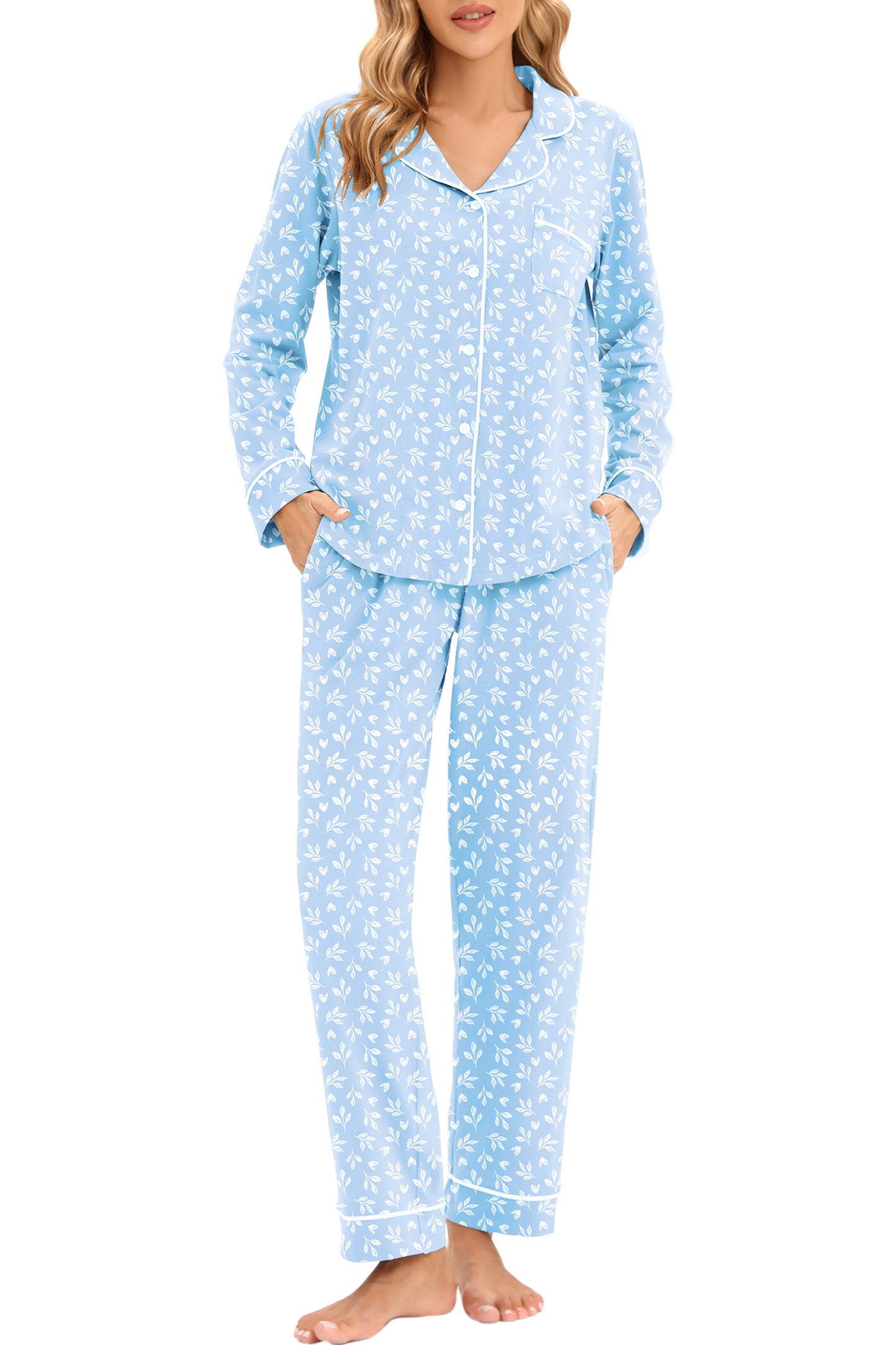 LUBOT 2026 100% Cotton Pajamas for Women PJ Set Soft Button 2 Piece Ladies Printed Knit Long Sleeve
