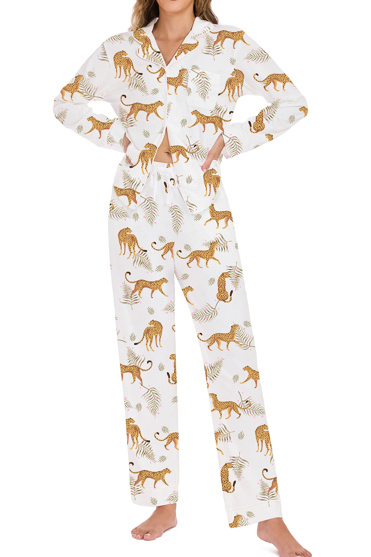 LUBOT 2026 100% Cotton Pajamas for Women PJ Set Soft Button 2 Piece Ladies Printed Knit Long Sleeve