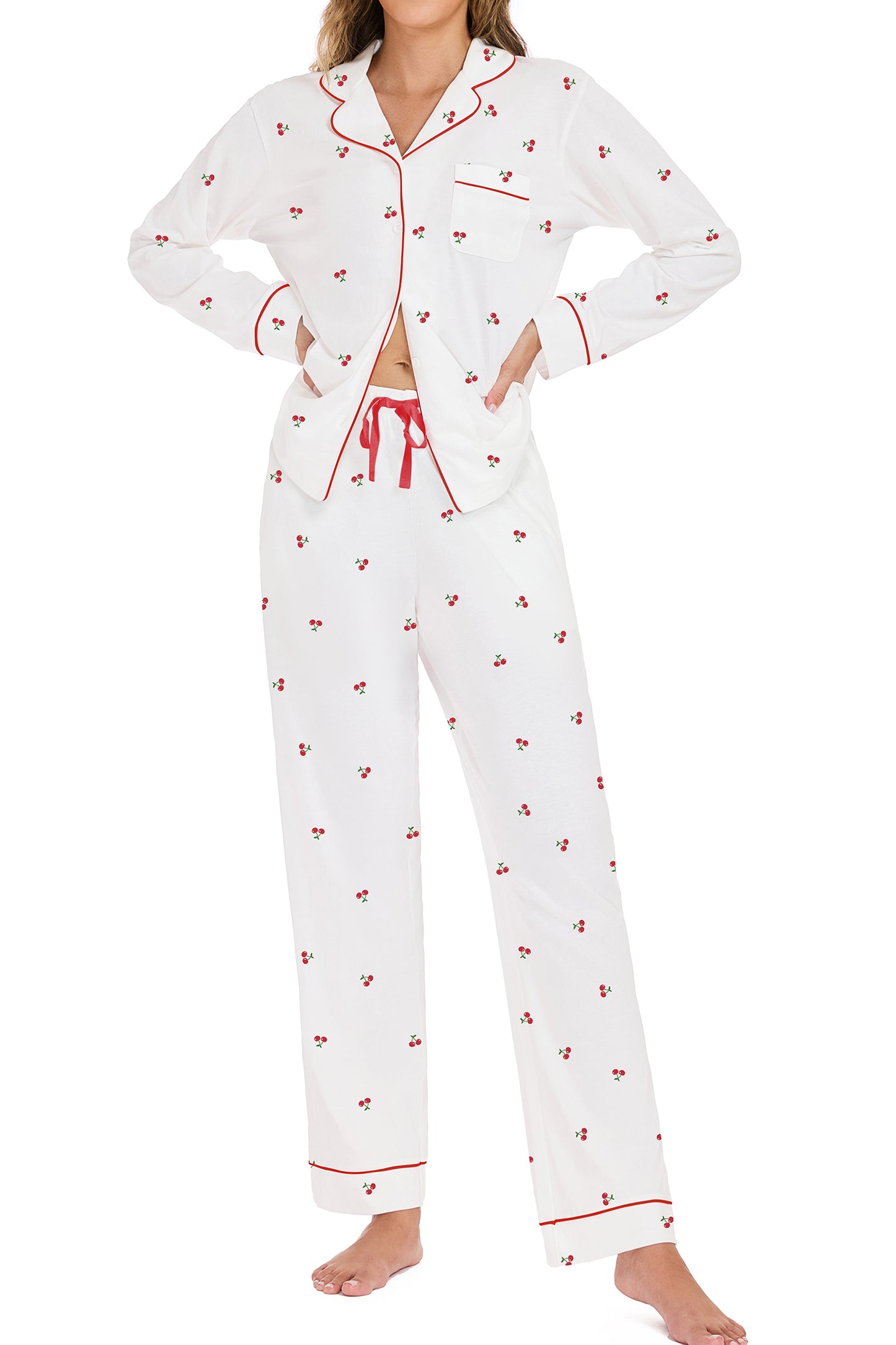 LUBOT 2026 100% Cotton Pajamas for Women PJ Set Soft Button 2 Piece Ladies Printed Knit Long Sleeve