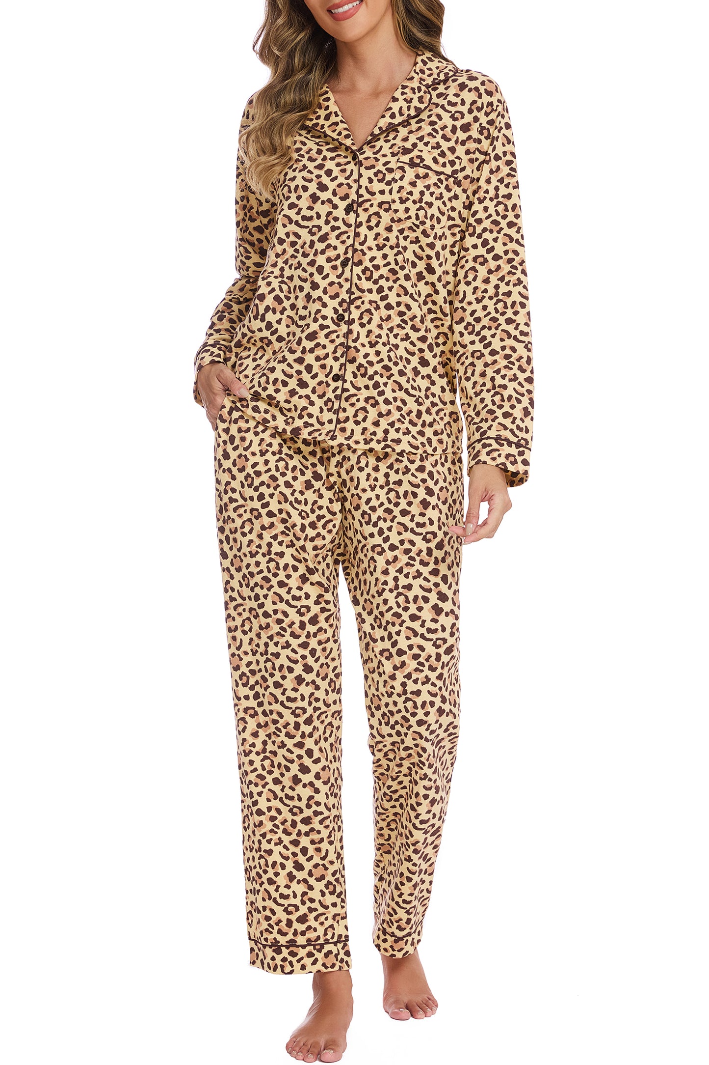 LUBOT 2026 100% Cotton Pajamas for Women PJ Set Soft Button 2 Piece Ladies Printed Knit Long Sleeve