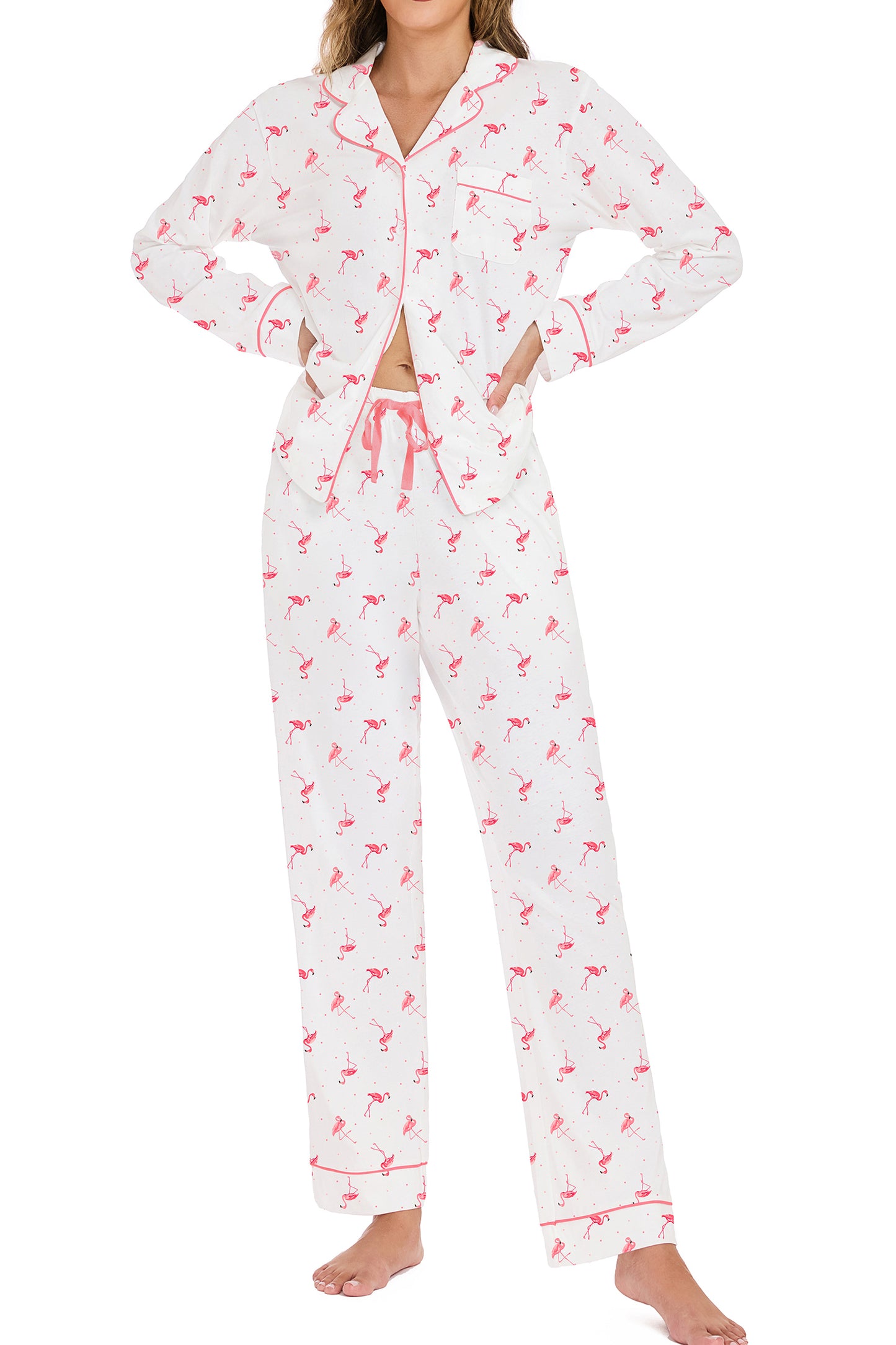 LUBOT 2026 100% Cotton Pajamas for Women PJ Set Soft Button 2 Piece Ladies Printed Knit Long Sleeve