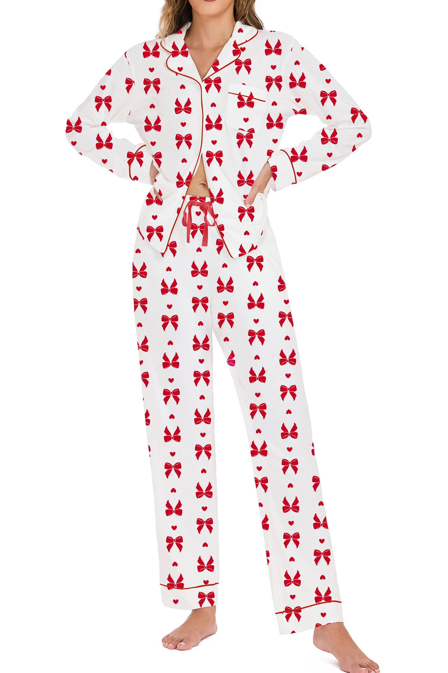 LUBOT 2026 100% Cotton Pajamas for Women PJ Set Soft Button 2 Piece Ladies Printed Knit Long Sleeve