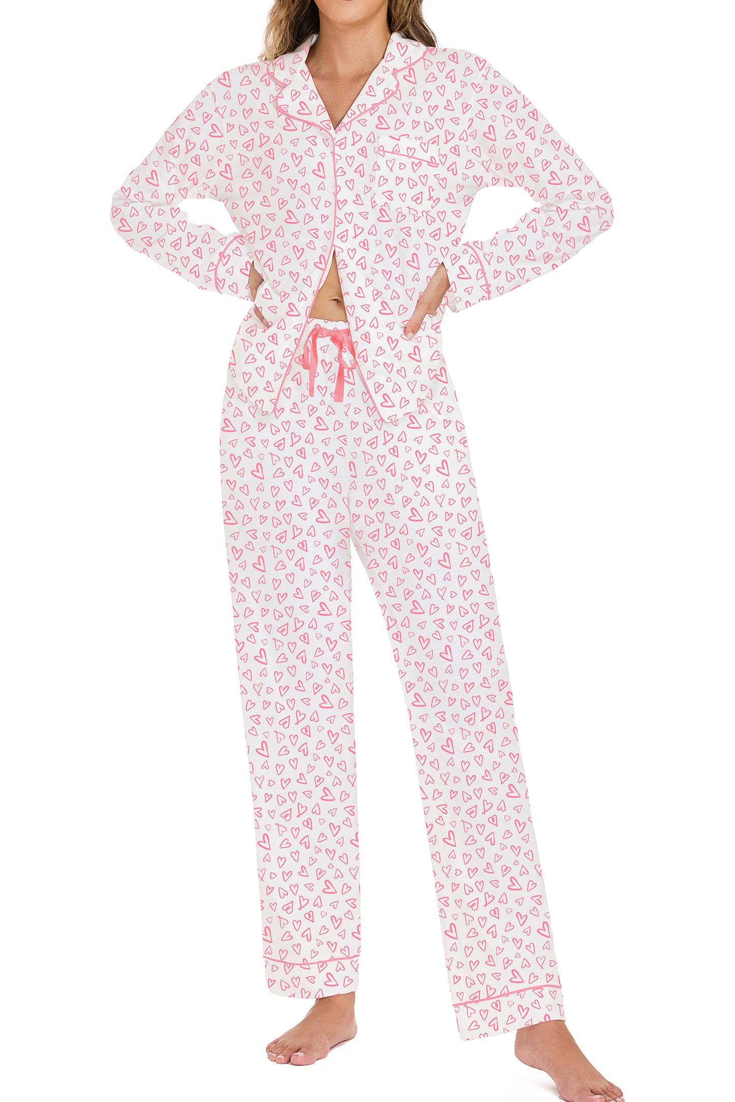 LUBOT 2026 100% Cotton Pajamas for Women PJ Set Soft Button 2 Piece Ladies Printed Knit Long Sleeve