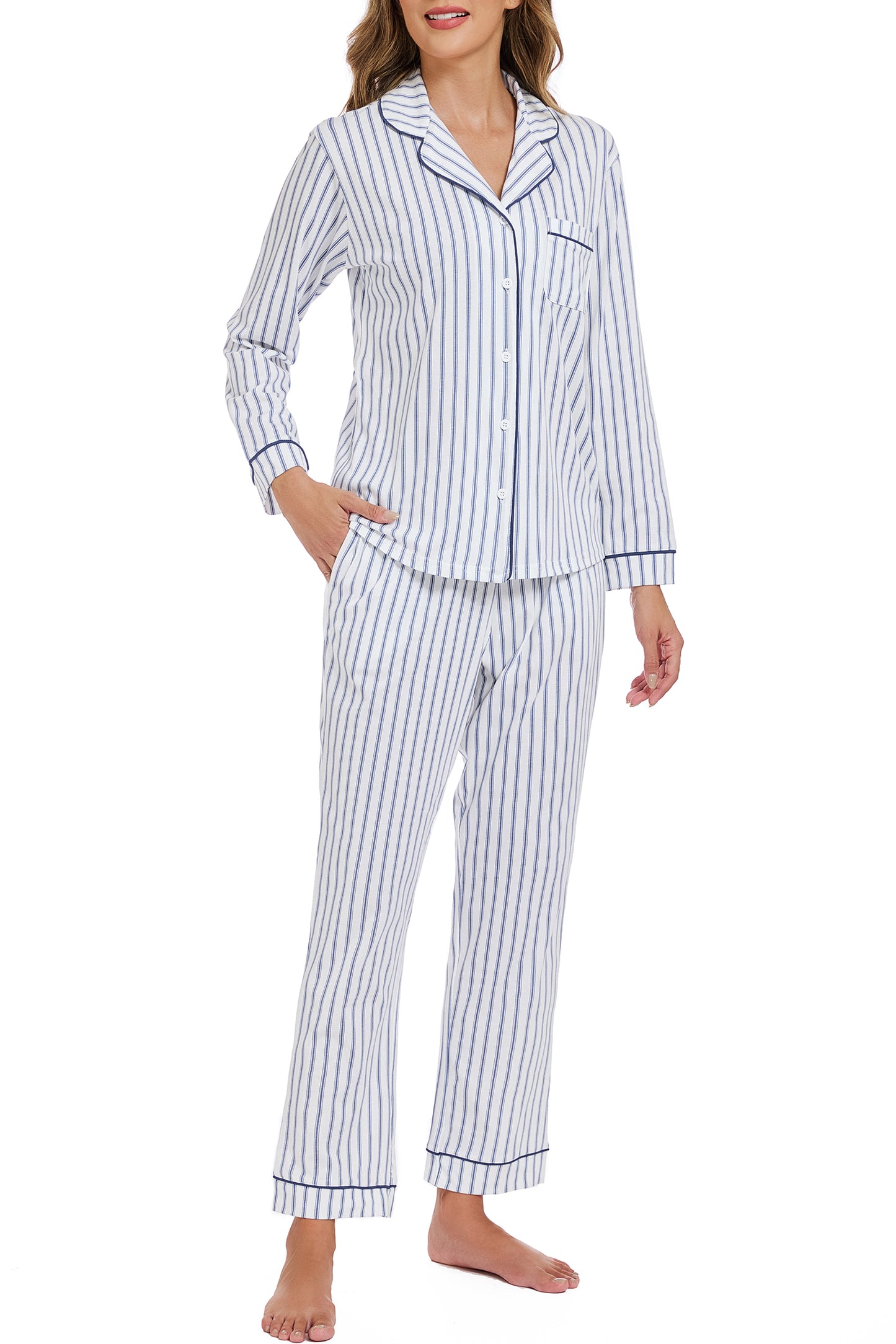 LUBOT 2026 100% Cotton Pajamas for Women PJ Set Soft Button 2 Piece Ladies Printed Knit Long Sleeve