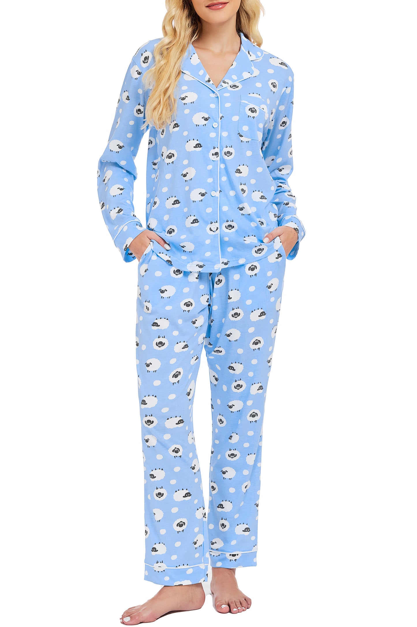 LUBOT 2026 100% Cotton Pajamas for Women PJ Set Soft Button 2 Piece Ladies Printed Knit Long Sleeve