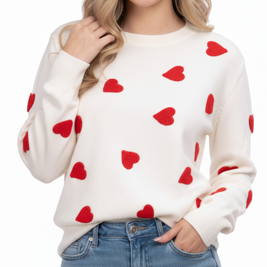 Heart Sweater for Women Love Valentine's Day Knitted Top Casual Long Sleeve Sweater Pullover