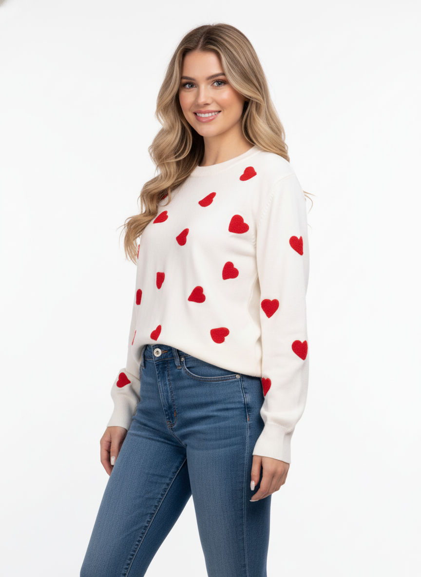 Heart Sweater for Women Love Valentine's Day Knitted Top Casual Long Sleeve Sweater Pullover