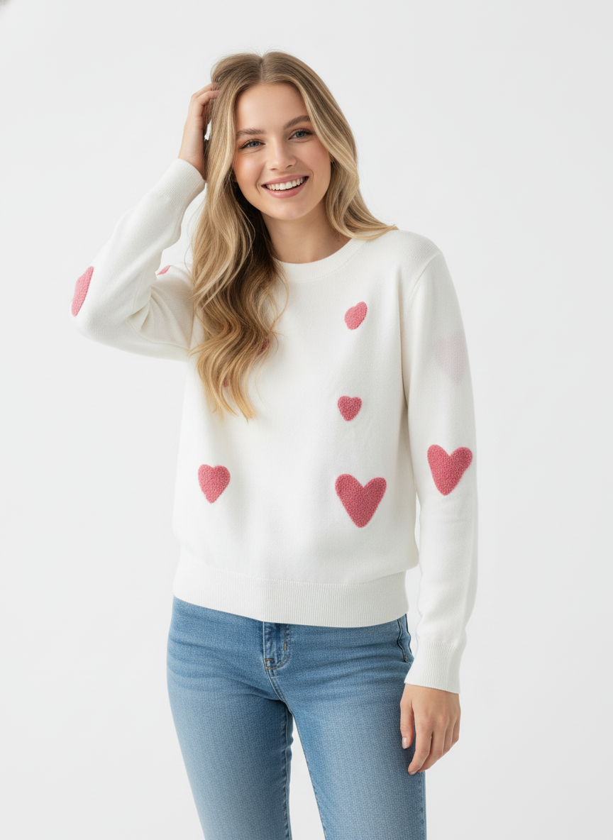 Heart Sweater for Women Love Valentine's Day Knitted Top Casual Long Sleeve Sweater Pullover