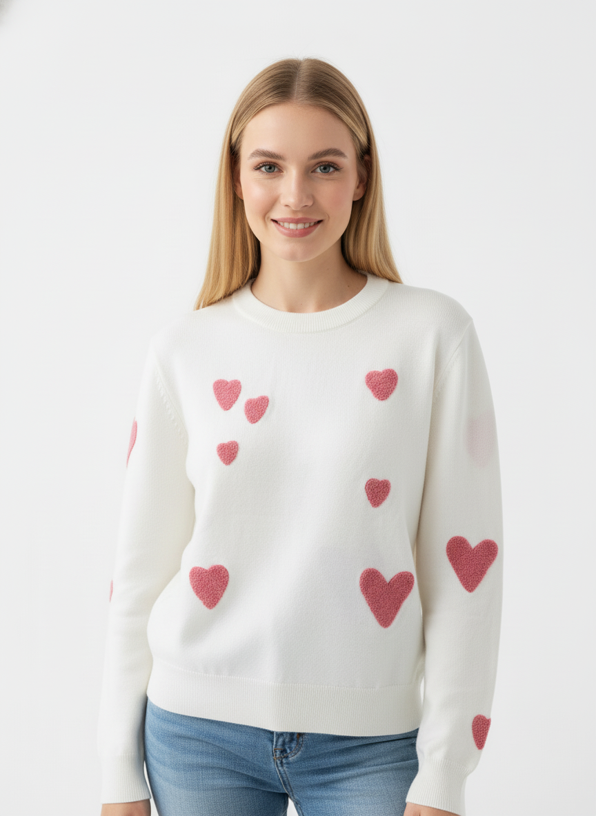Heart Sweater for Women Love Valentine's Day Knitted Top Casual Long Sleeve Sweater Pullover