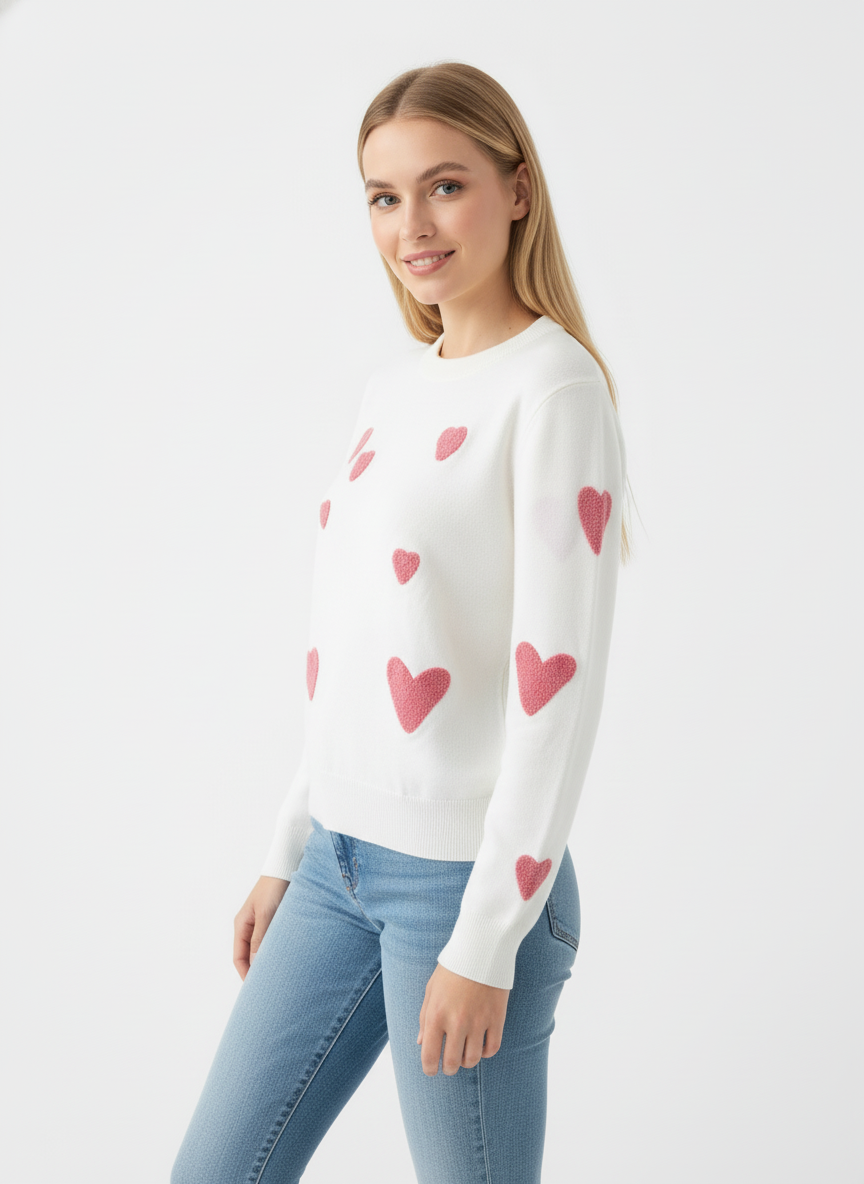 Heart Sweater for Women Love Valentine's Day Knitted Top Casual Long Sleeve Sweater Pullover