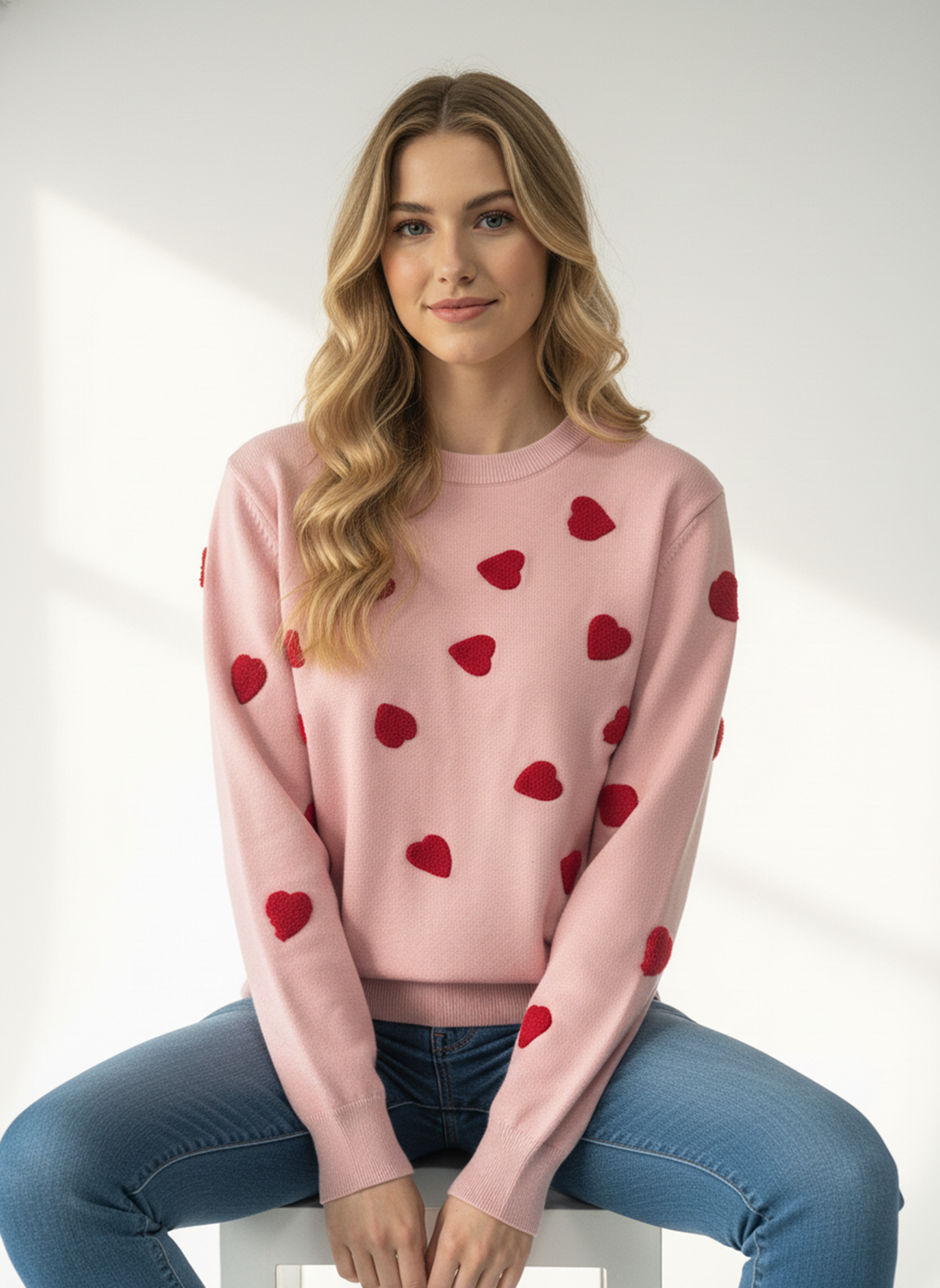Heart Sweater for Women Love Valentine's Day Knitted Top Casual Long Sleeve Sweater Pullover