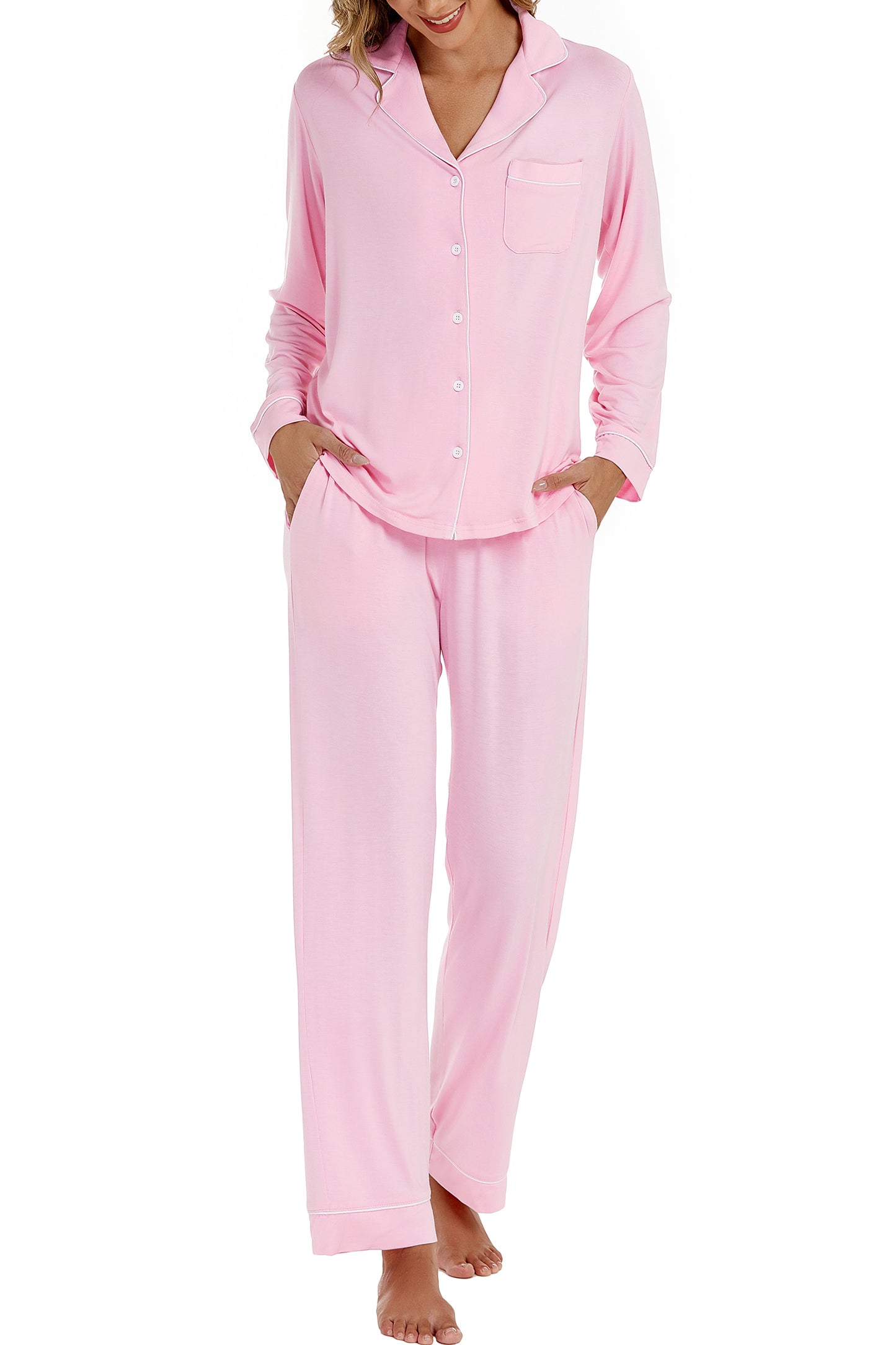 LUBOT Womens Bamboo Viscose Pajamas Set Cooling Super Soft 2 Piece PJ Set Button-Down Long Sleeve