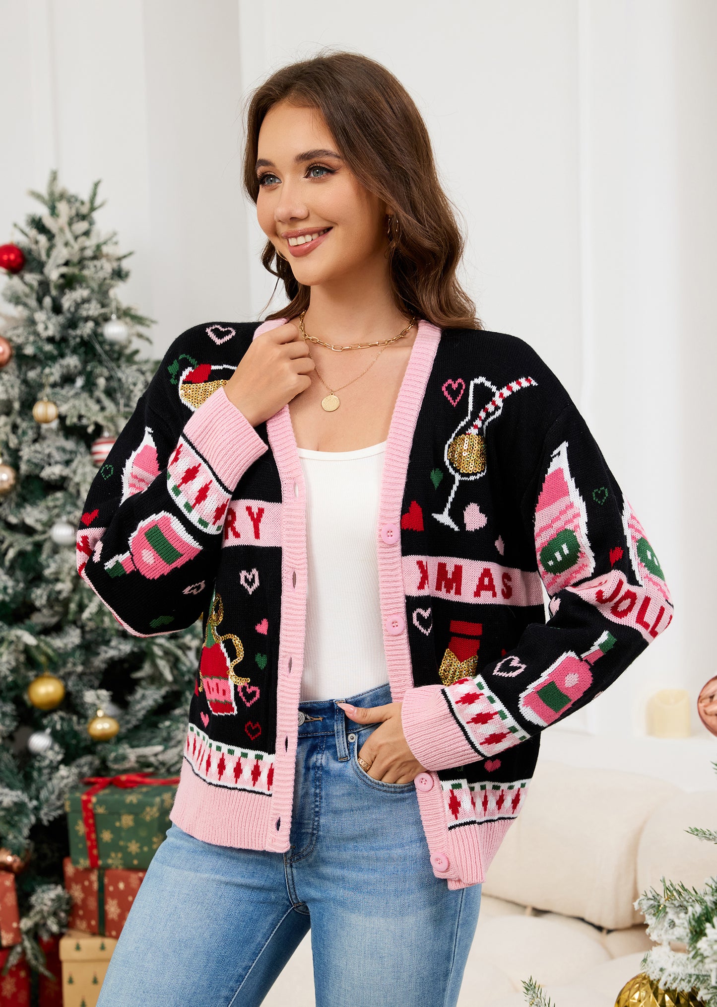 LUBOT Ugly Christmas Sweaters Cardigans for Women Soft Holiday Long Sleeve Wintertime Fuzzy Pullover Xmas Knit Sweaters