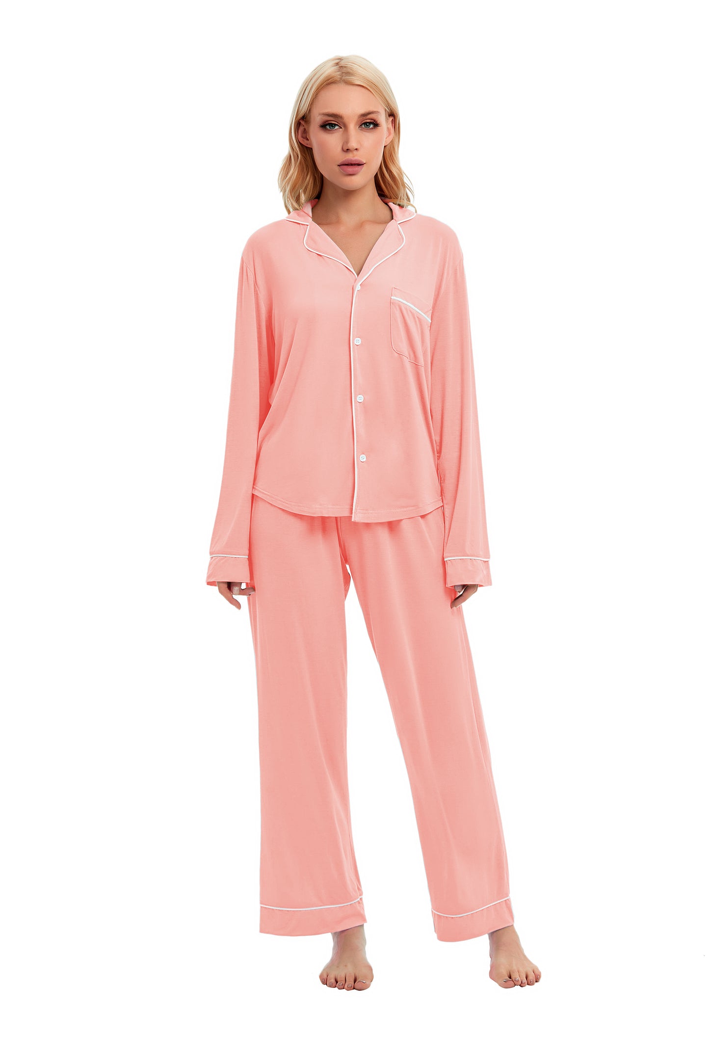 LUBOT Womens Pajamas Set for Women Soft 2 Piece PJ Set Button Down Ladies Comfy Long Sleeve